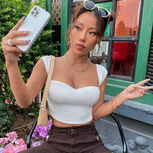 Slim square neck ultra short sleeveless T-shirt tank top